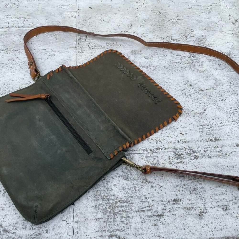 Nino Bossi Women Handbag Genuine Leather Green Suede Brown Strap Cross Body Bag - Picture 10 of 12
